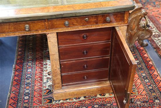 A Victorian brass bound pollard oak partners desk, W.5ft 3in. D.3ft H.2ft 6in.